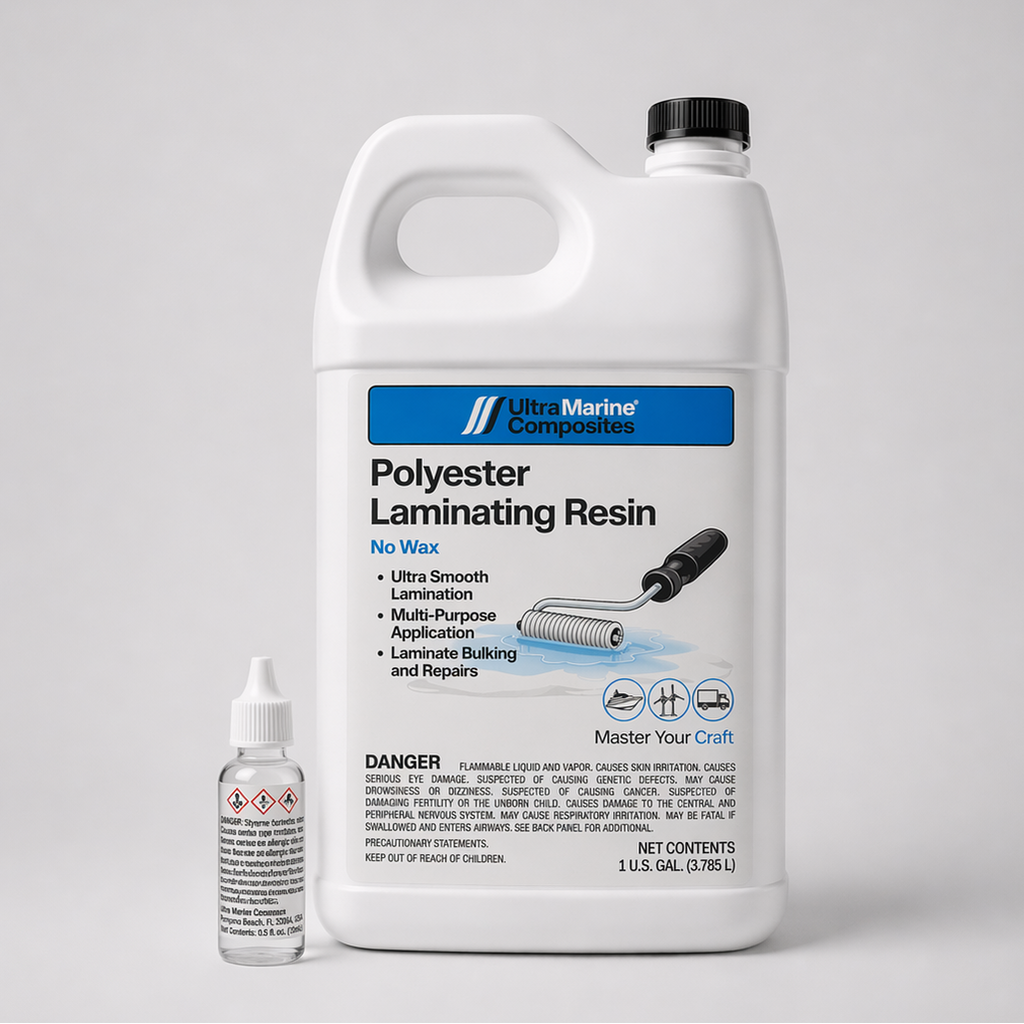 One gallon bottle of polyester laminating resin with no wax