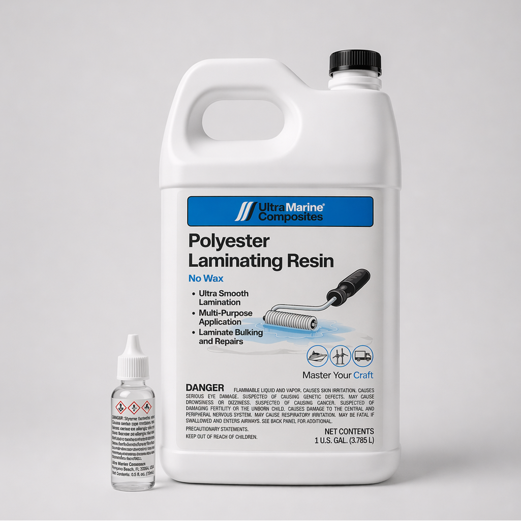 One gallon bottle of polyester laminating resin with no wax