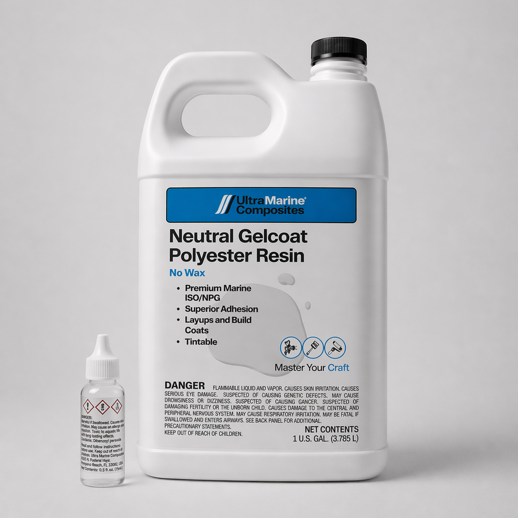 One gallon bottle of neutral gelcoat polyester resin with no wax