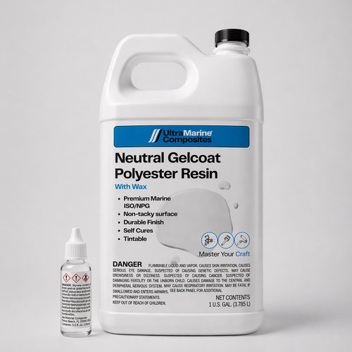 One gallon bottle of neutral gelcoat polyester resin with wax