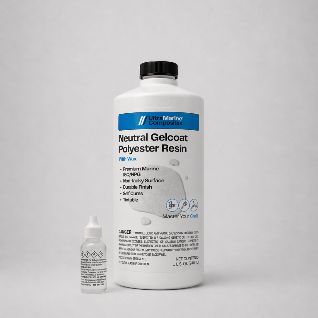 One quart bottle of neutral gelcoat polyester resin with wax