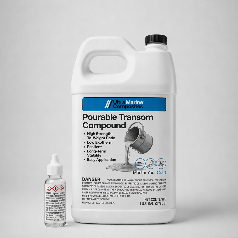 One gallon bottle of pourable transom compound