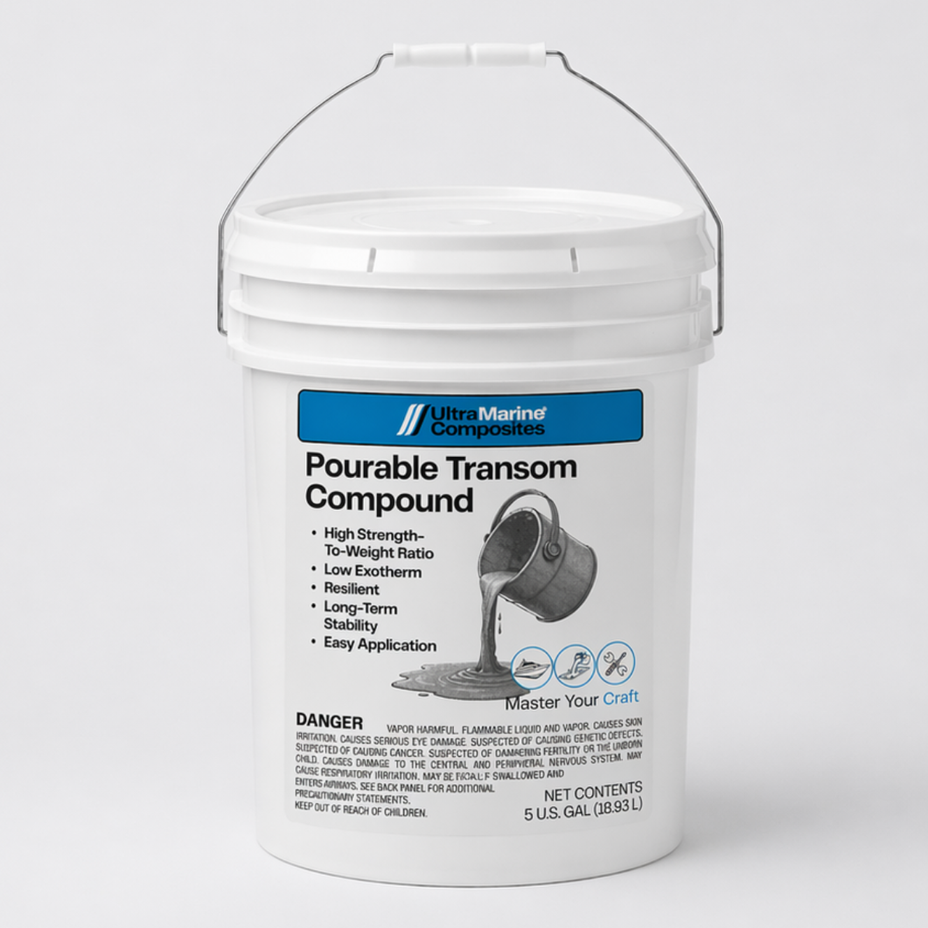 5 gallon pail of pourable transom compound