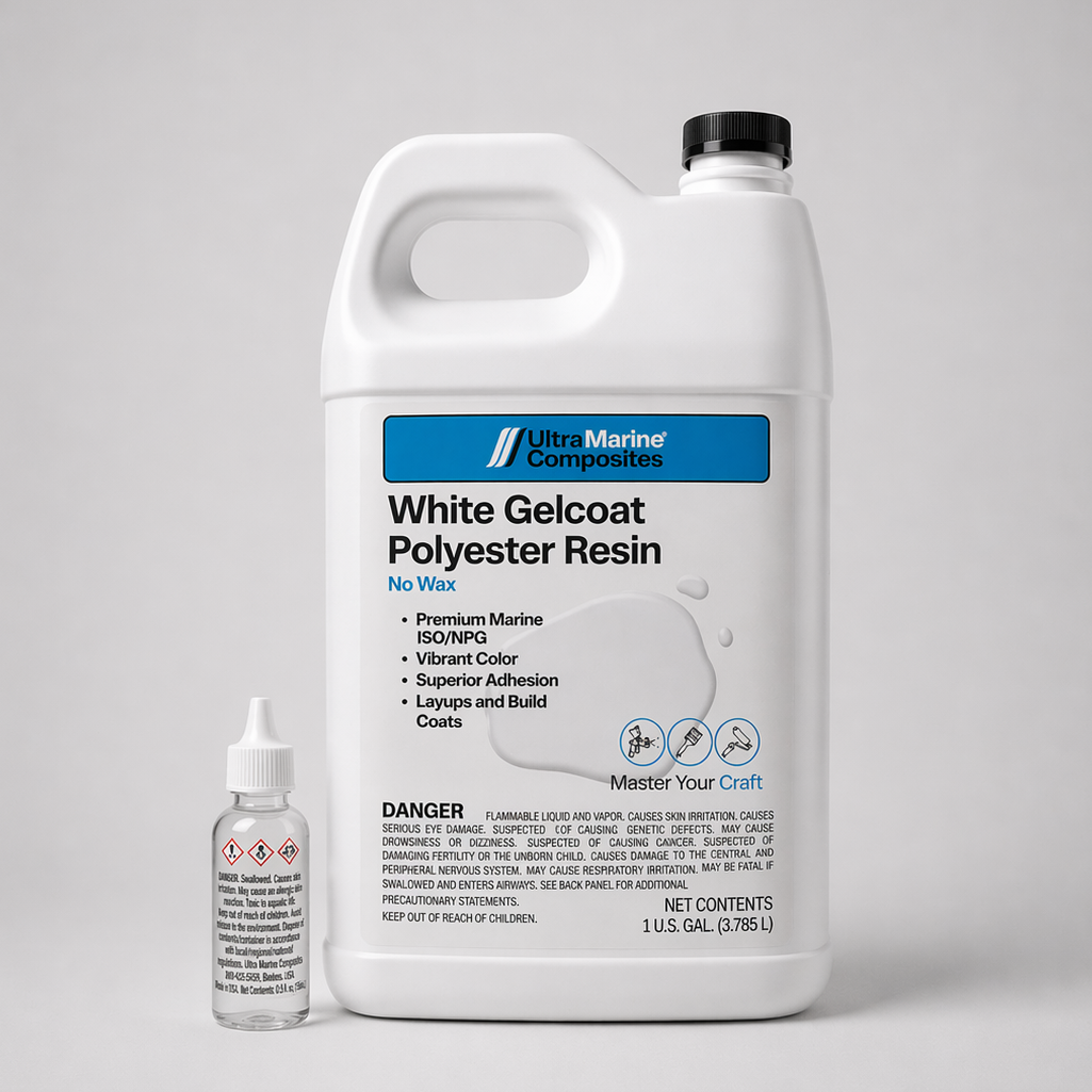 One gallon bottle of white gelcoat polyester resin with no wax