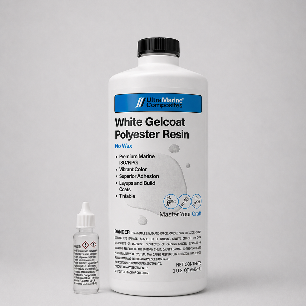 One quart bottle of white gelcoat polyester resin with no wax