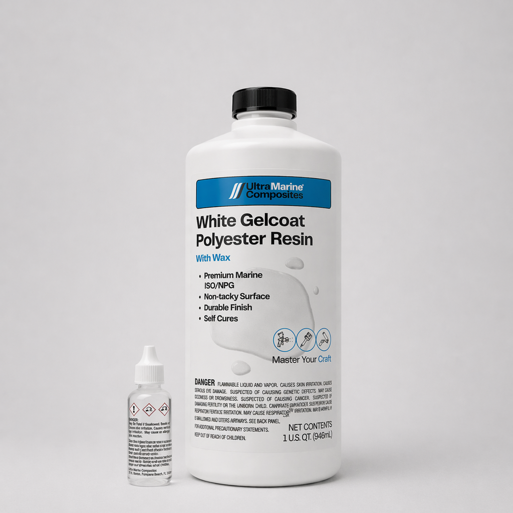 One quart bottle of white gelcoat polyester resin with wax