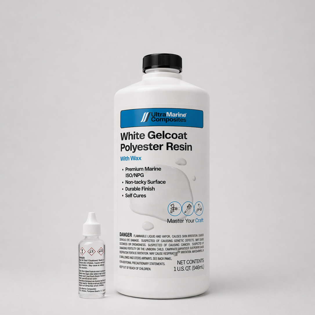 One quart bottle of white gelcoat polyester resin with wax